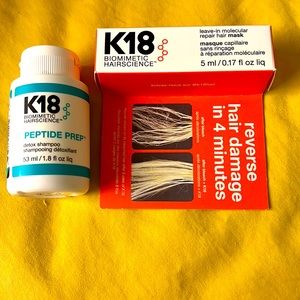K18 Biomimetic 1 Hairscience Peptide Prep Detox Shampoo & 1 Hair Repair Mask NIB